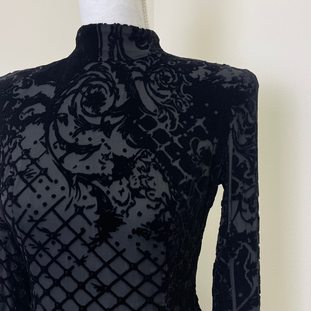 Balmain x HM 2015 Black Silk Burnout Velvet Mock Neck Top Gold Zip Size 8 - Picture 3 of 16